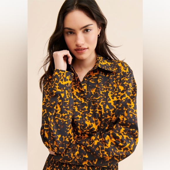 NWT Third Form x Free People Blur Out Shirred Shirt Dress Black Orange - Picture 4 of 12